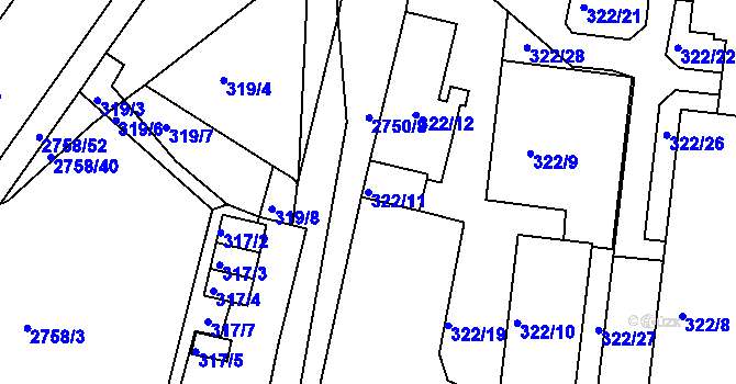 Parcela st. 322/11 v KÚ Turnov, Katastrální mapa