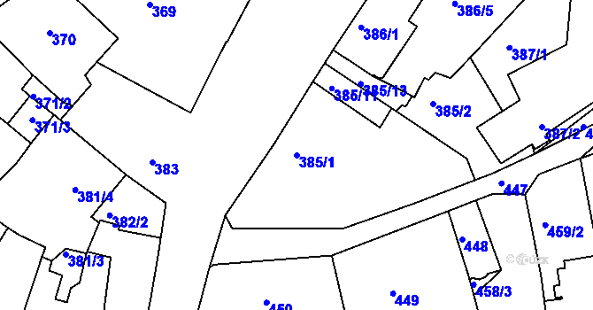 Parcela st. 385/1 v KÚ Turnov, Katastrální mapa