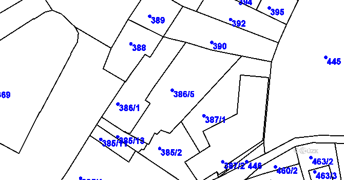 Parcela st. 386/5 v KÚ Turnov, Katastrální mapa