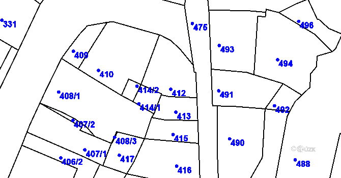 Parcela st. 412 v KÚ Turnov, Katastrální mapa