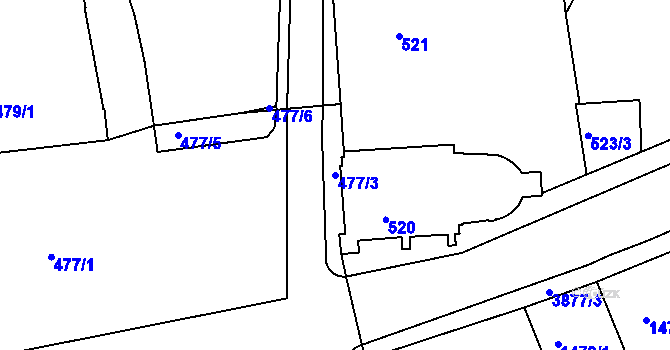 Parcela st. 477/3 v KÚ Turnov, Katastrální mapa