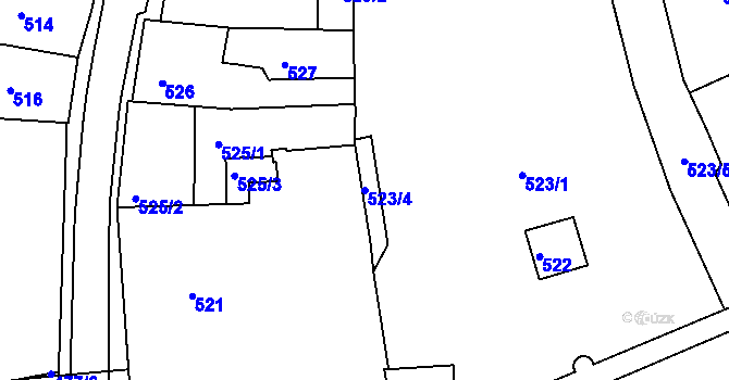 Parcela st. 523/4 v KÚ Turnov, Katastrální mapa