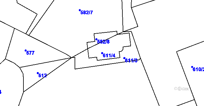 Parcela st. 611/4 v KÚ Turnov, Katastrální mapa