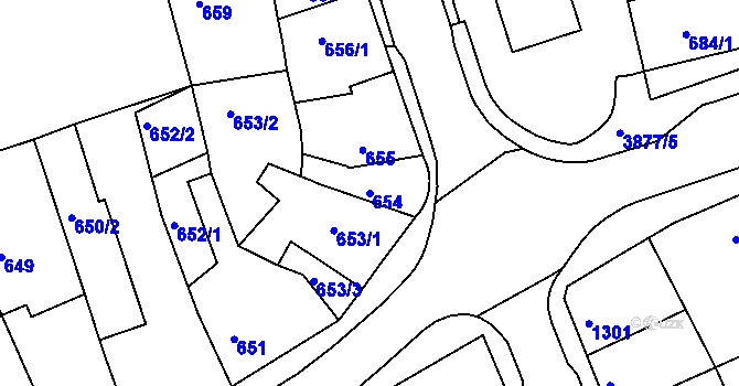 Parcela st. 654 v KÚ Turnov, Katastrální mapa