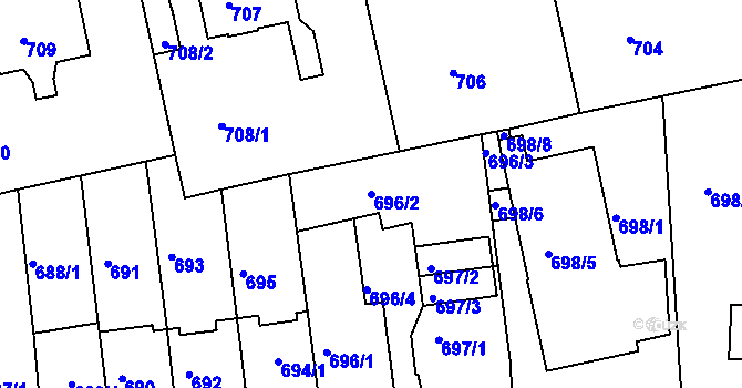 Parcela st. 696/2 v KÚ Turnov, Katastrální mapa
