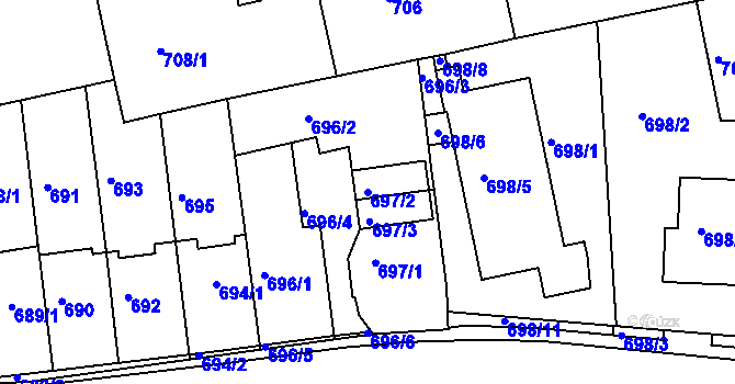 Parcela st. 697/2 v KÚ Turnov, Katastrální mapa