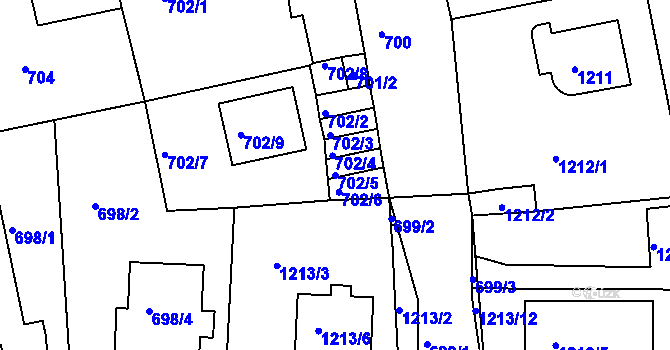 Parcela st. 702/5 v KÚ Turnov, Katastrální mapa