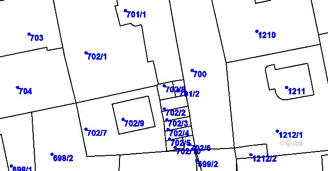 Parcela st. 702/8 v KÚ Turnov, Katastrální mapa
