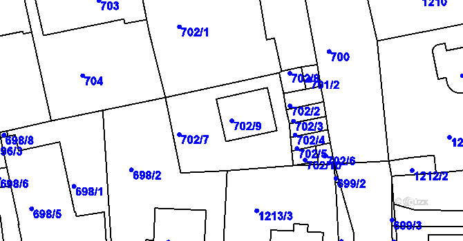 Parcela st. 702/9 v KÚ Turnov, Katastrální mapa