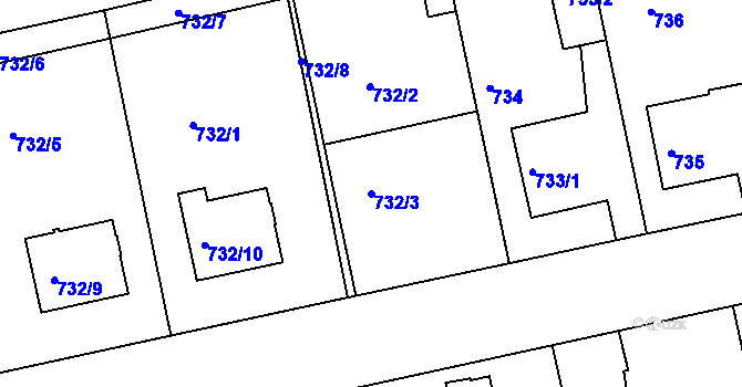 Parcela st. 732/3 v KÚ Turnov, Katastrální mapa