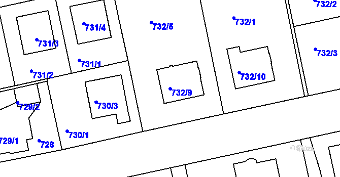Parcela st. 732/9 v KÚ Turnov, Katastrální mapa