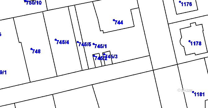 Parcela st. 745/3 v KÚ Turnov, Katastrální mapa