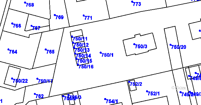 Parcela st. 750/1 v KÚ Turnov, Katastrální mapa