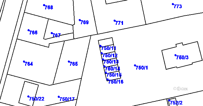 Parcela st. 750/12 v KÚ Turnov, Katastrální mapa