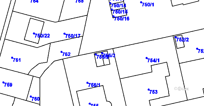 Parcela st. 756/3 v KÚ Turnov, Katastrální mapa