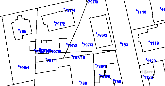Parcela st. 797/3 v KÚ Turnov, Katastrální mapa