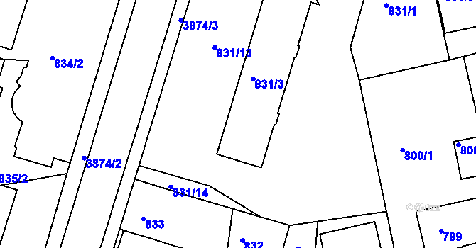 Parcela st. 831/3 v KÚ Turnov, Katastrální mapa