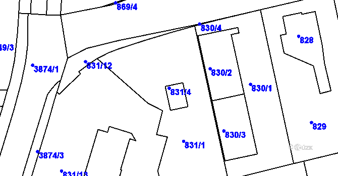 Parcela st. 831/4 v KÚ Turnov, Katastrální mapa