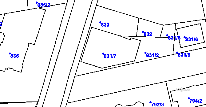 Parcela st. 831/7 v KÚ Turnov, Katastrální mapa