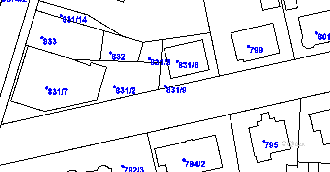 Parcela st. 831/9 v KÚ Turnov, Katastrální mapa