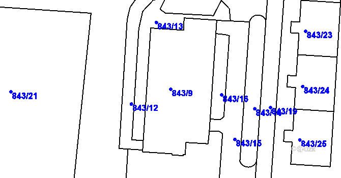 Parcela st. 843/9 v KÚ Turnov, Katastrální mapa