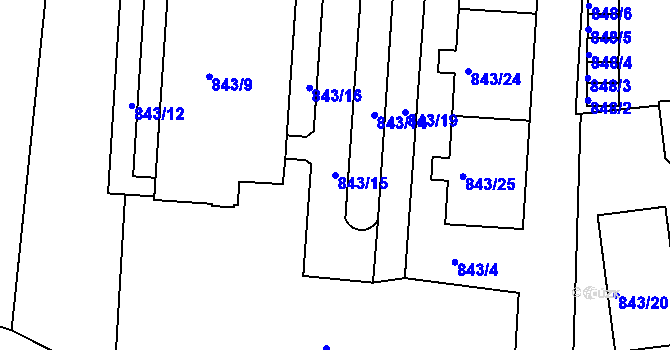 Parcela st. 843/15 v KÚ Turnov, Katastrální mapa