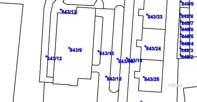 Parcela st. 843/16 v KÚ Turnov, Katastrální mapa