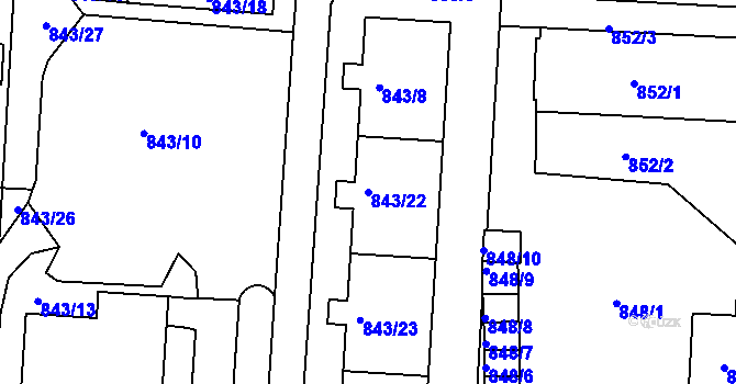 Parcela st. 843/22 v KÚ Turnov, Katastrální mapa