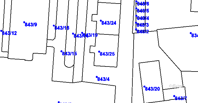 Parcela st. 843/25 v KÚ Turnov, Katastrální mapa