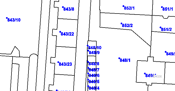 Parcela st. 848/10 v KÚ Turnov, Katastrální mapa