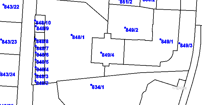 Parcela st. 849/4 v KÚ Turnov, Katastrální mapa