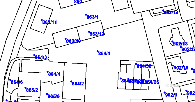 Parcela st. 864/1 v KÚ Turnov, Katastrální mapa