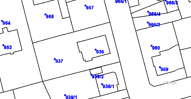 Parcela st. 936 v KÚ Turnov, Katastrální mapa