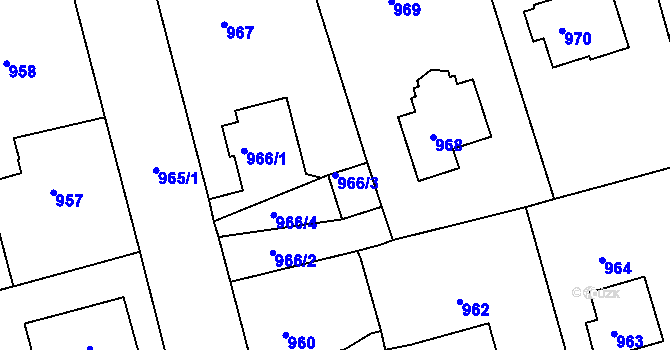 Parcela st. 966/3 v KÚ Turnov, Katastrální mapa