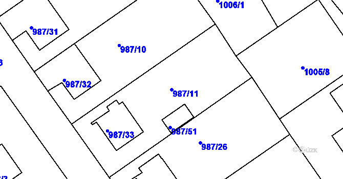Parcela st. 987/11 v KÚ Turnov, Katastrální mapa