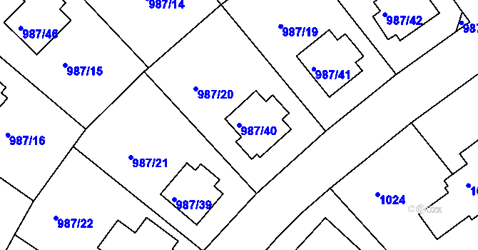 Parcela st. 987/40 v KÚ Turnov, Katastrální mapa