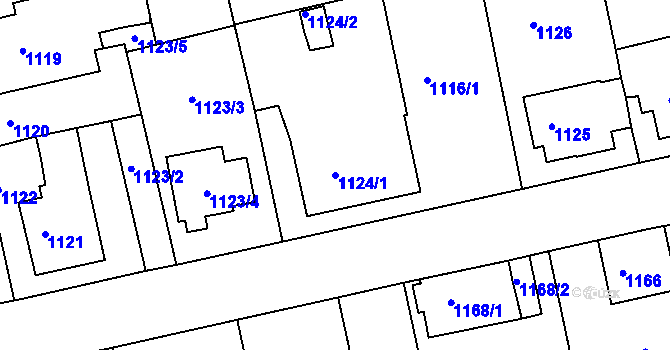 Parcela st. 1124/1 v KÚ Turnov, Katastrální mapa