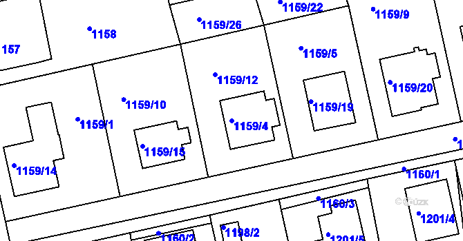Parcela st. 1159/4 v KÚ Turnov, Katastrální mapa