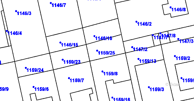 Parcela st. 1159/25 v KÚ Turnov, Katastrální mapa