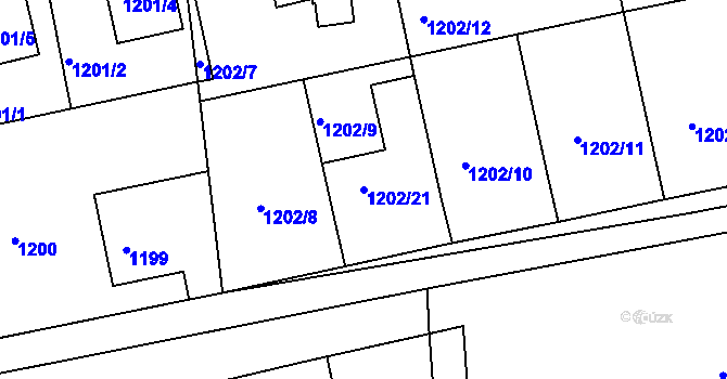 Parcela st. 1202/21 v KÚ Turnov, Katastrální mapa