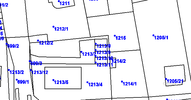 Parcela st. 1213/9 v KÚ Turnov, Katastrální mapa
