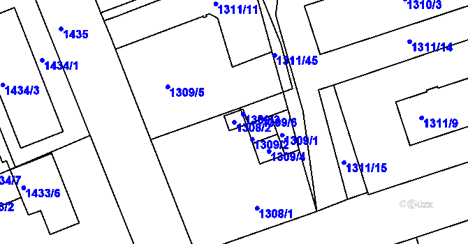 Parcela st. 1308/2 v KÚ Turnov, Katastrální mapa