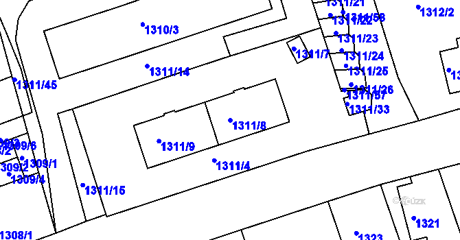 Parcela st. 1311/8 v KÚ Turnov, Katastrální mapa