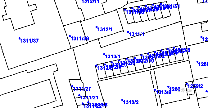 Parcela st. 1313/1 v KÚ Turnov, Katastrální mapa