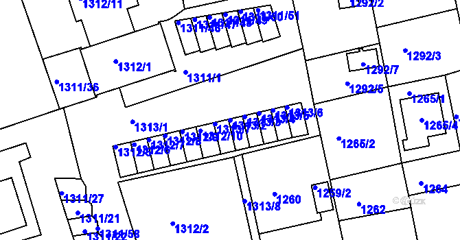 Parcela st. 1313/2 v KÚ Turnov, Katastrální mapa