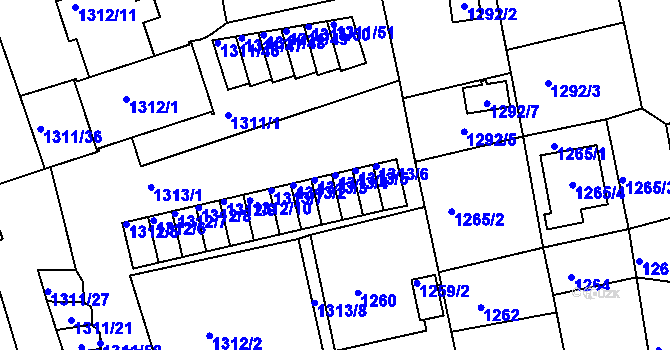 Parcela st. 1313/4 v KÚ Turnov, Katastrální mapa