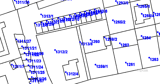 Parcela st. 1313/8 v KÚ Turnov, Katastrální mapa