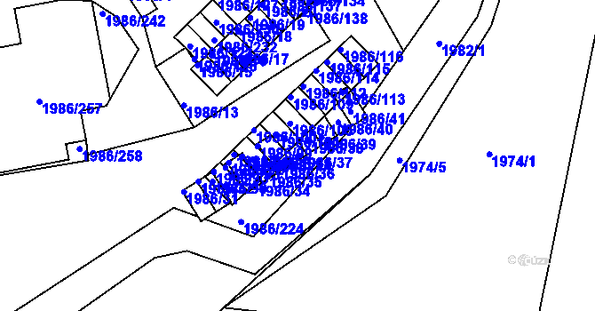 Parcela st. 1986/37 v KÚ Turnov, Katastrální mapa