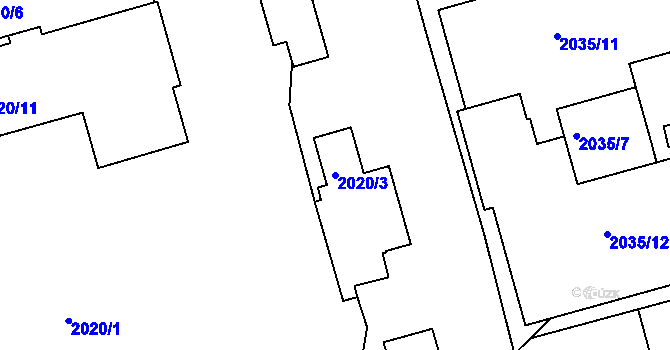 Parcela st. 2020/3 v KÚ Turnov, Katastrální mapa
