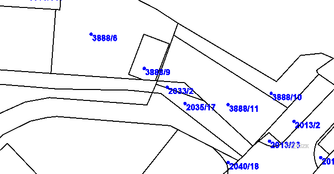 Parcela st. 2033/2 v KÚ Turnov, Katastrální mapa
